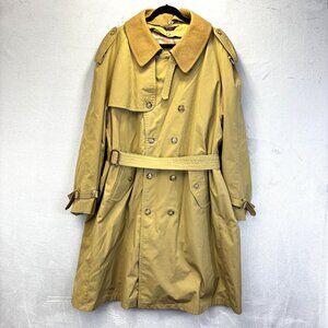 M Hyman And Son Heavy Lined Trench Coat Mens 56 R Tan Belted Wool Collar Long